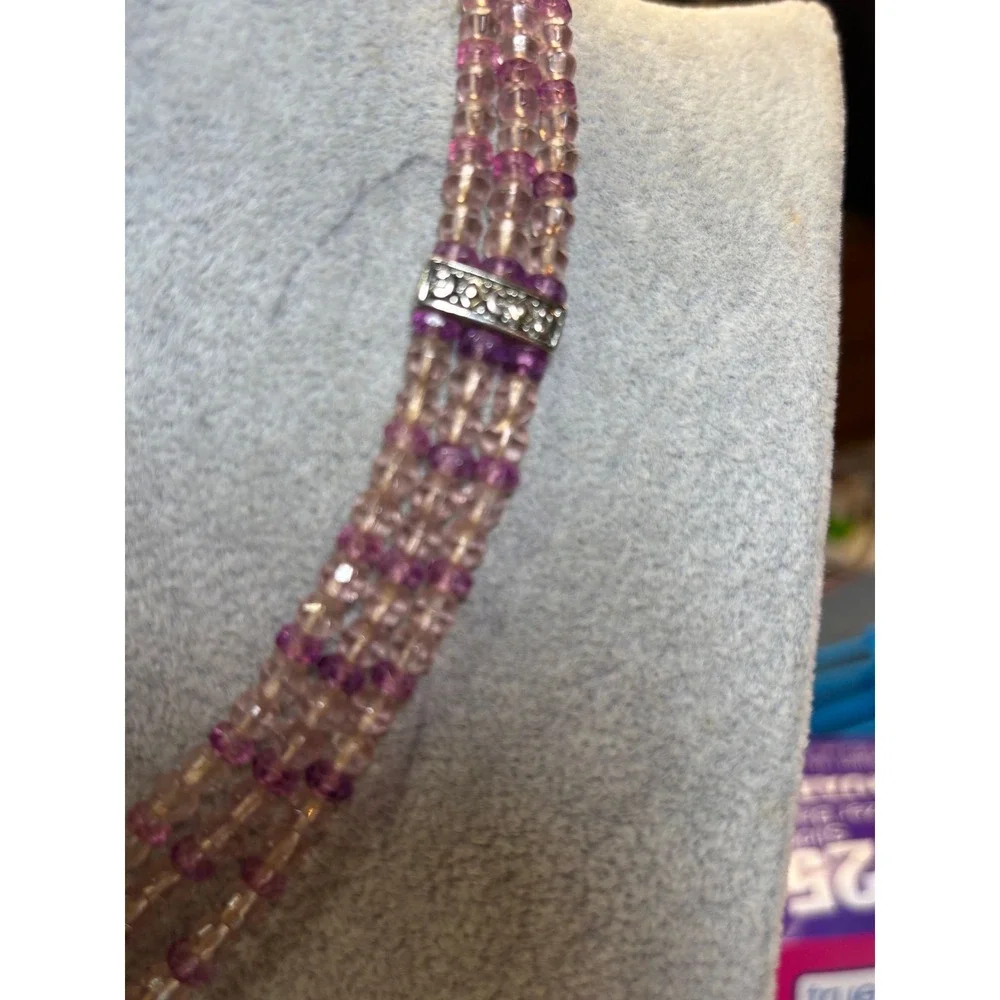 #7. Multi-strand Pink & Purple Beaded Necklacec
